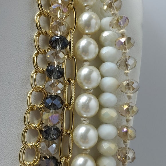 Ali khan champagne color 6 strand glass beaded necklace with gift box - Picture 4 of 6